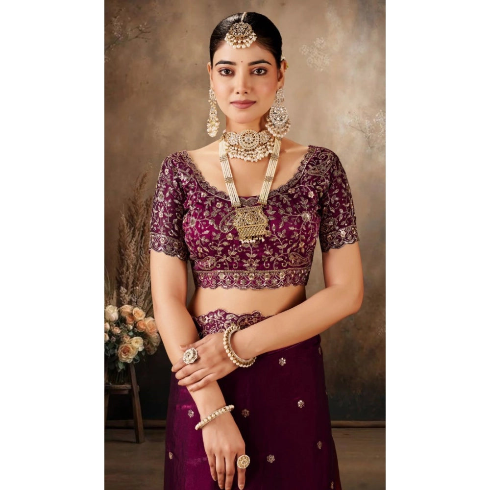 Women's Silk Embroidered Saree With Unstitched Blouse 5.5 Mtr (Wine)