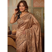 Women's Viscose Silk Embroidered Saree With Unstitched Blouse 5.5 Mtr (Brown)