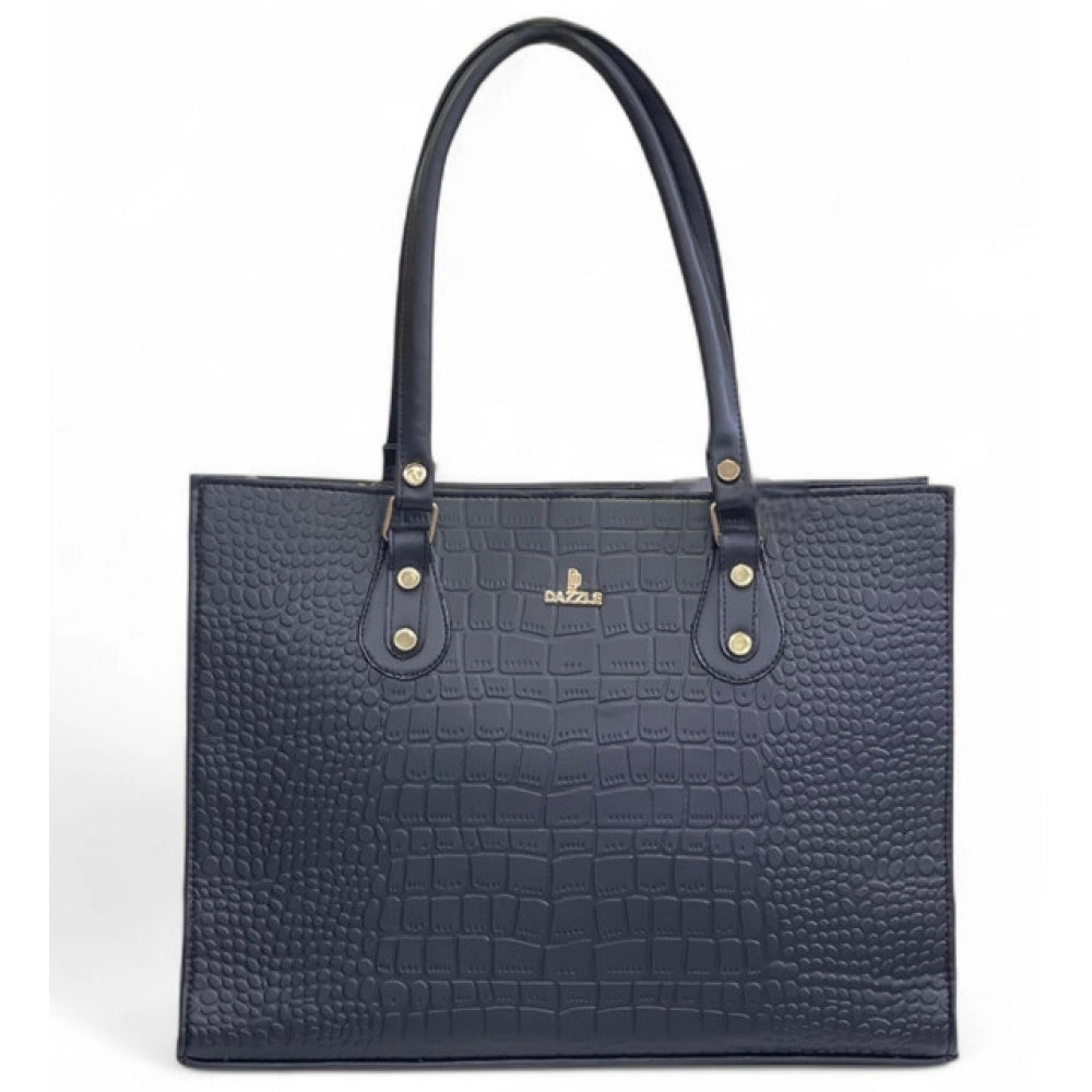 Women's Polyurethane Croco Shoulder Tote Bag (Black) - POPNOVA