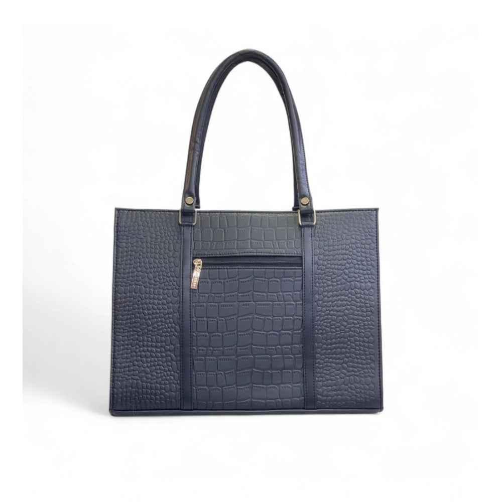 Women's Polyurethane Croco Shoulder Tote Bag (Black) - POPNOVA