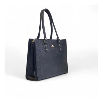 Women's Polyurethane Croco Shoulder Tote Bag (Black) - POPNOVA