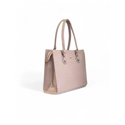 Women's Polyurethane Croco Shoulder Tote Bag (Beige) - POPNOVA