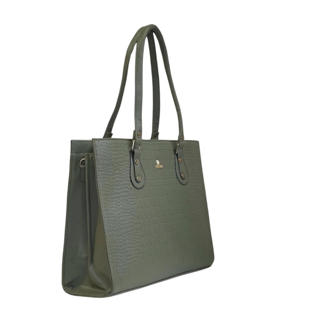 Women's Polyurethane Croco Shoulder Tote Bag (Green) - POPNOVA