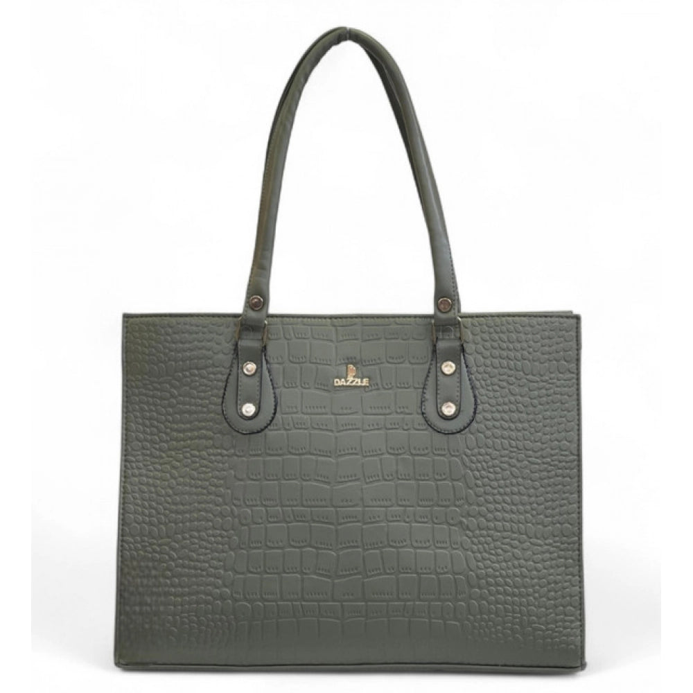 Women's Polyurethane Croco Shoulder Tote Bag (Green) - POPNOVA