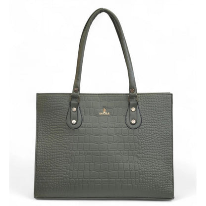 Women's Polyurethane Croco Shoulder Tote Bag (Green) - POPNOVA