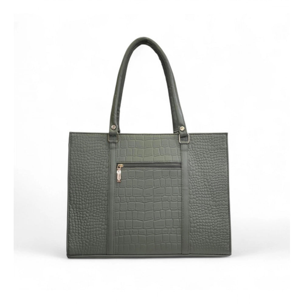 Women's Polyurethane Croco Shoulder Tote Bag (Green) - POPNOVA