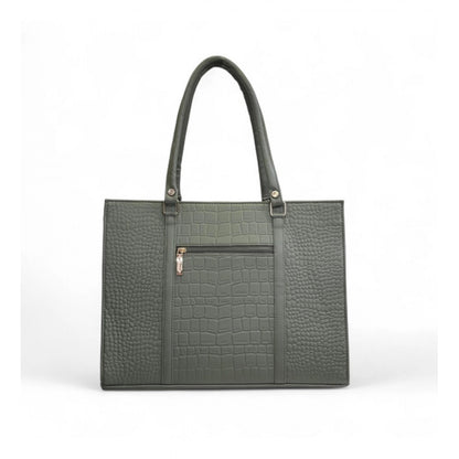 Women's Polyurethane Croco Shoulder Tote Bag (Green) - POPNOVA