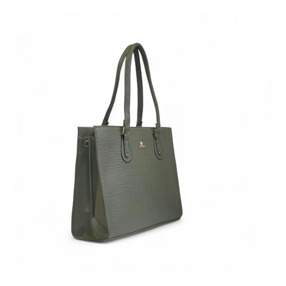Women's Polyurethane Croco Shoulder Tote Bag (Green) - POPNOVA