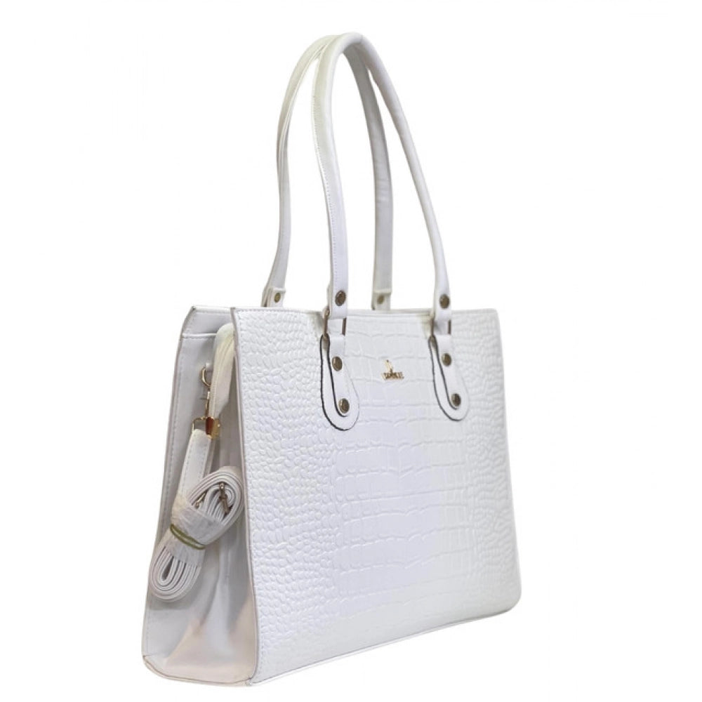 Women's Polyurethane Croco Shoulder Tote Bag (White) - POPNOVA