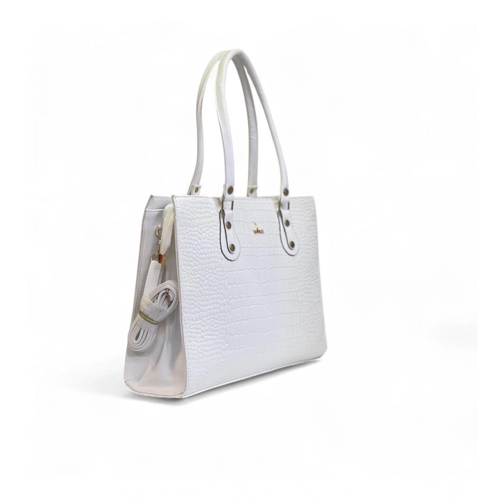 Women's Polyurethane Croco Shoulder Tote Bag (White) - POPNOVA