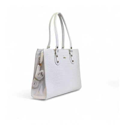 Women's Polyurethane Croco Shoulder Tote Bag (White) - POPNOVA