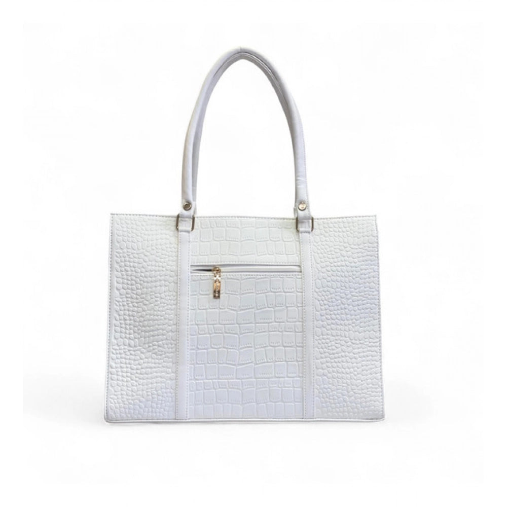 Women's Polyurethane Croco Shoulder Tote Bag (White) - POPNOVA