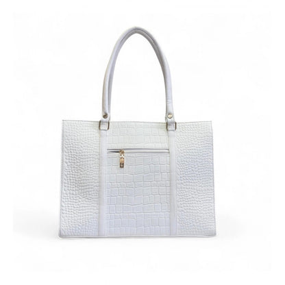 Women's Polyurethane Croco Shoulder Tote Bag (White) - POPNOVA