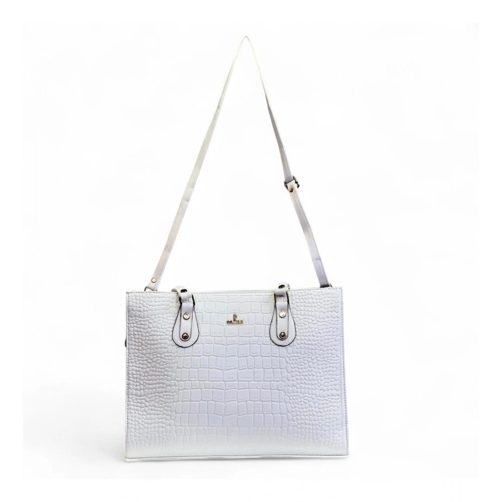 Women's Polyurethane Croco Shoulder Tote Bag (White) - POPNOVA