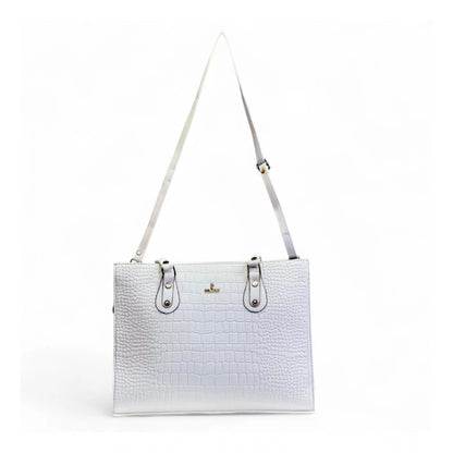 Women's Polyurethane Croco Shoulder Tote Bag (White) - POPNOVA