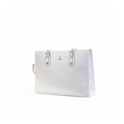 Women's Polyurethane Croco Shoulder Tote Bag (White) - POPNOVA
