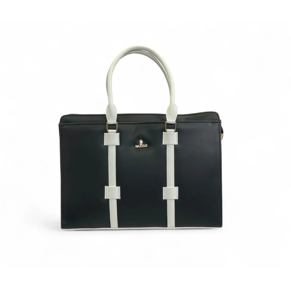 Women's Polyurethane Solid Structured Shoulder Tote Handbag (Black-Cream) - POPNOVA
