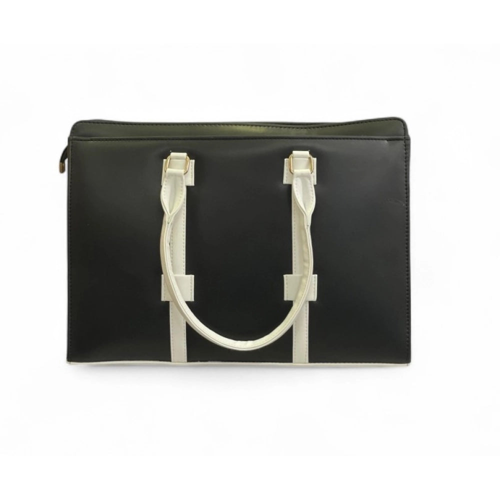 Women's Polyurethane Solid Structured Shoulder Tote Handbag (Black-Cream) - POPNOVA