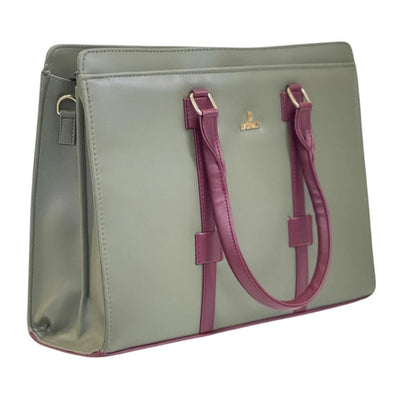Women's Polyurethane Solid Structured Shoulder Tote Handbag (Sage Green-Burgundy) - POPNOVA