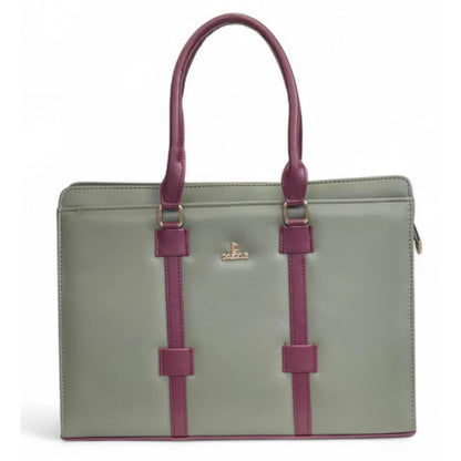Women's Polyurethane Solid Structured Shoulder Tote Handbag (Sage Green-Burgundy) - POPNOVA