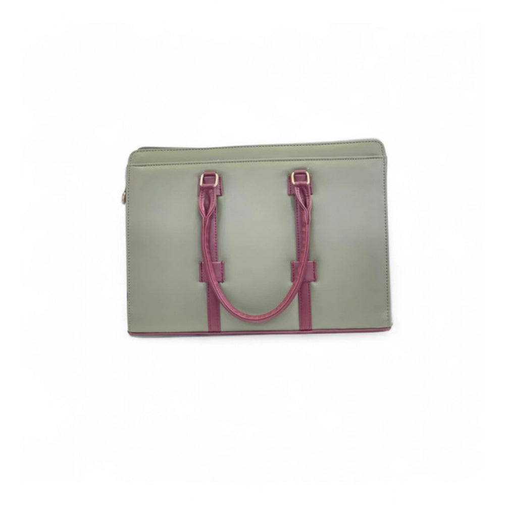 Women's Polyurethane Solid Structured Shoulder Tote Handbag (Sage Green-Burgundy) - POPNOVA