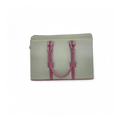Women's Polyurethane Solid Structured Shoulder Tote Handbag (Sage Green-Burgundy) - POPNOVA