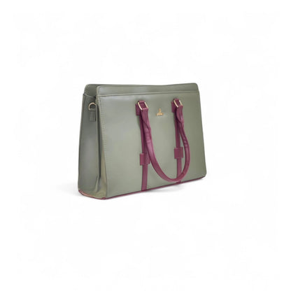 Women's Polyurethane Solid Structured Shoulder Tote Handbag (Sage Green-Burgundy) - POPNOVA
