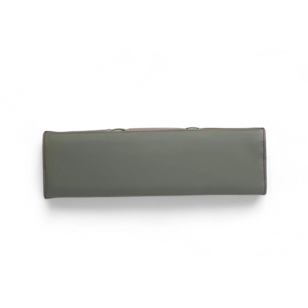 Women's Polyurethane Solid Structured Shoulder Tote Handbag (Sage Green-Burgundy) - POPNOVA