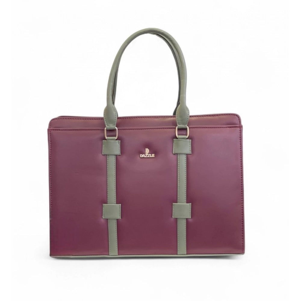 Women's Polyurethane Solid Structured Shoulder Tote Handbag (Burgundy-Gray) - POPNOVA