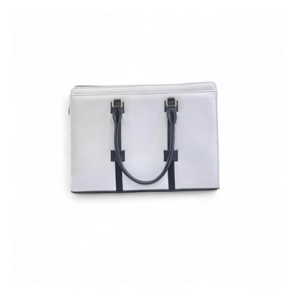 Women's Polyurethane Solid Structured Shoulder Tote Handbag (Cream-Navy Blue) - POPNOVA