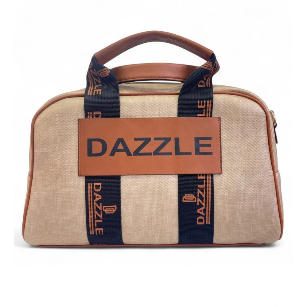 Women's Polyurethane Textured Duffle Bag with Adjustable & Removable Strap (Beige-Brown) - POPNOVA