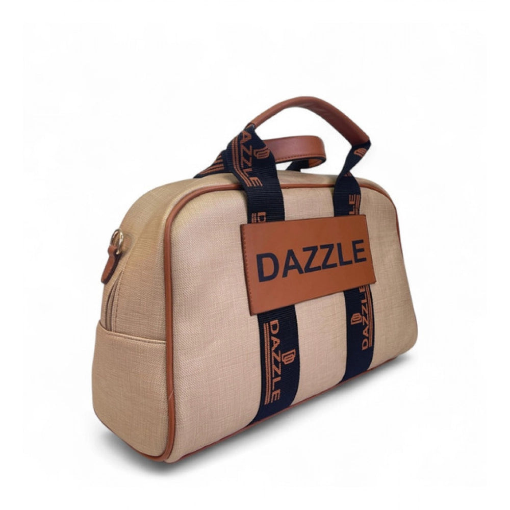 Women's Polyurethane Textured Duffle Bag with Adjustable & Removable Strap (Beige-Brown) - POPNOVA