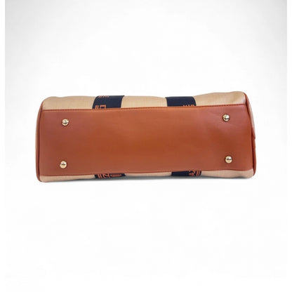 Women's Polyurethane Textured Duffle Bag with Adjustable & Removable Strap (Beige-Brown) - POPNOVA