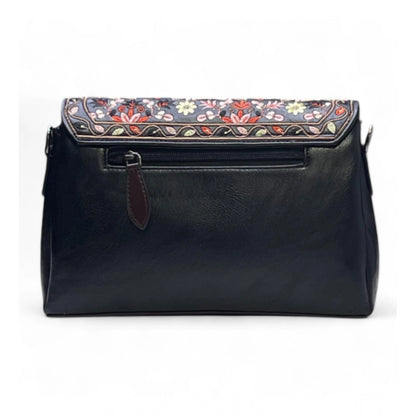 Women's Polyurethane Floral Embroidered Crossbody Sling Bag with Adjustable & Removable Strap (Black) - POPNOVA