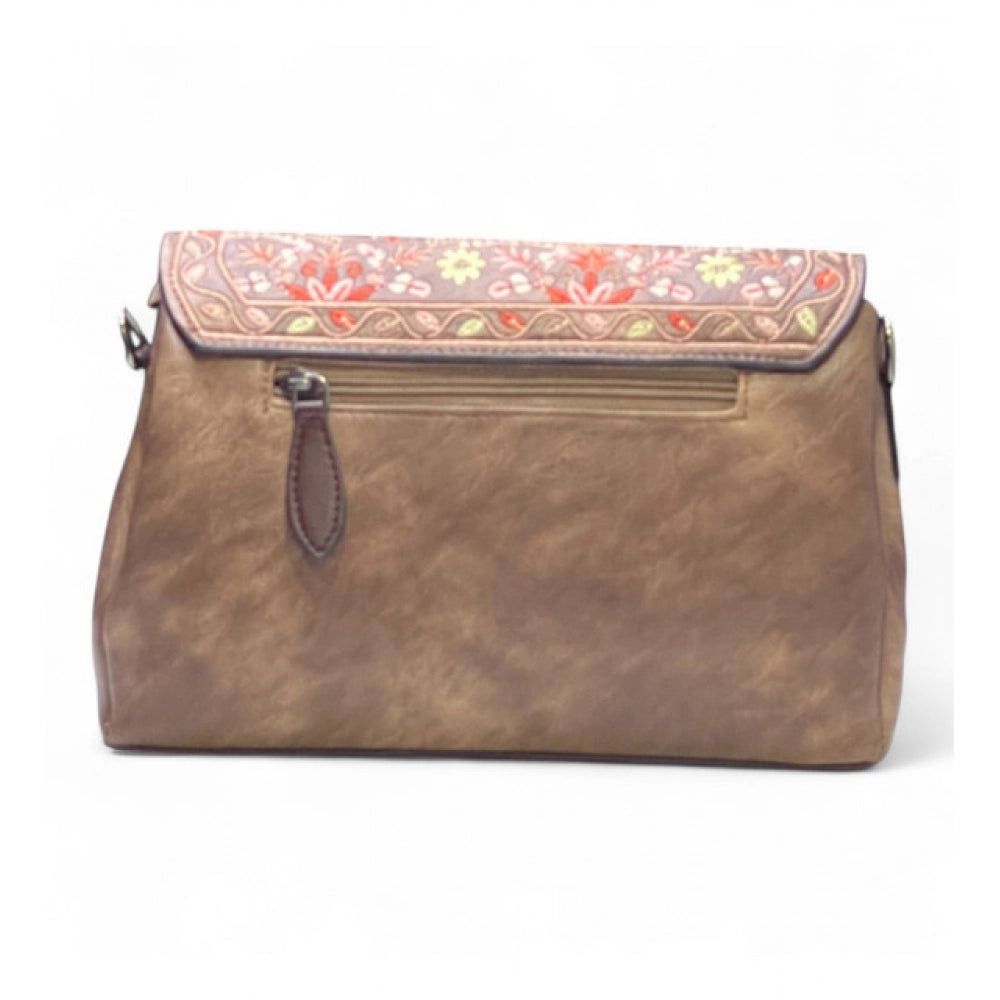 Women's Polyurethane Floral Embroidered Crossbody Sling Bag with Adjustable & Removable Strap (Brown) - POPNOVA