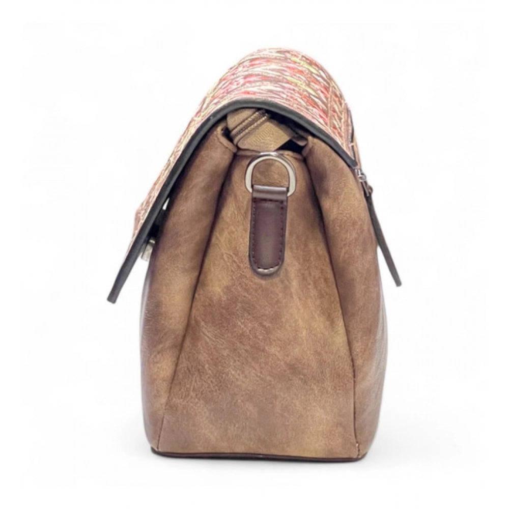 Women's Polyurethane Floral Embroidered Crossbody Sling Bag with Adjustable & Removable Strap (Brown) - POPNOVA