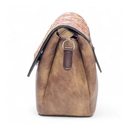 Women's Polyurethane Floral Embroidered Crossbody Sling Bag with Adjustable & Removable Strap (Brown) - POPNOVA