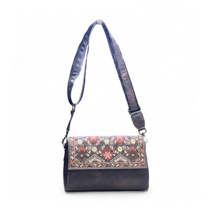 Women's Polyurethane Floral Embroidered Crossbody Sling Bag with Adjustable & Removable Strap (Coffee) - POPNOVA