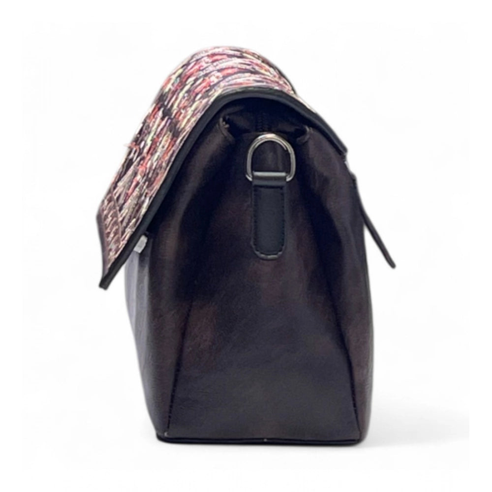 Women's Polyurethane Floral Embroidered Crossbody Sling Bag with Adjustable & Removable Strap (Coffee) - POPNOVA