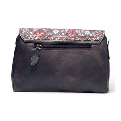Women's Polyurethane Floral Embroidered Crossbody Sling Bag with Adjustable & Removable Strap (Coffee) - POPNOVA