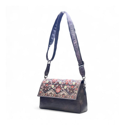 Women's Polyurethane Floral Embroidered Crossbody Sling Bag with Adjustable & Removable Strap (Coffee) - POPNOVA