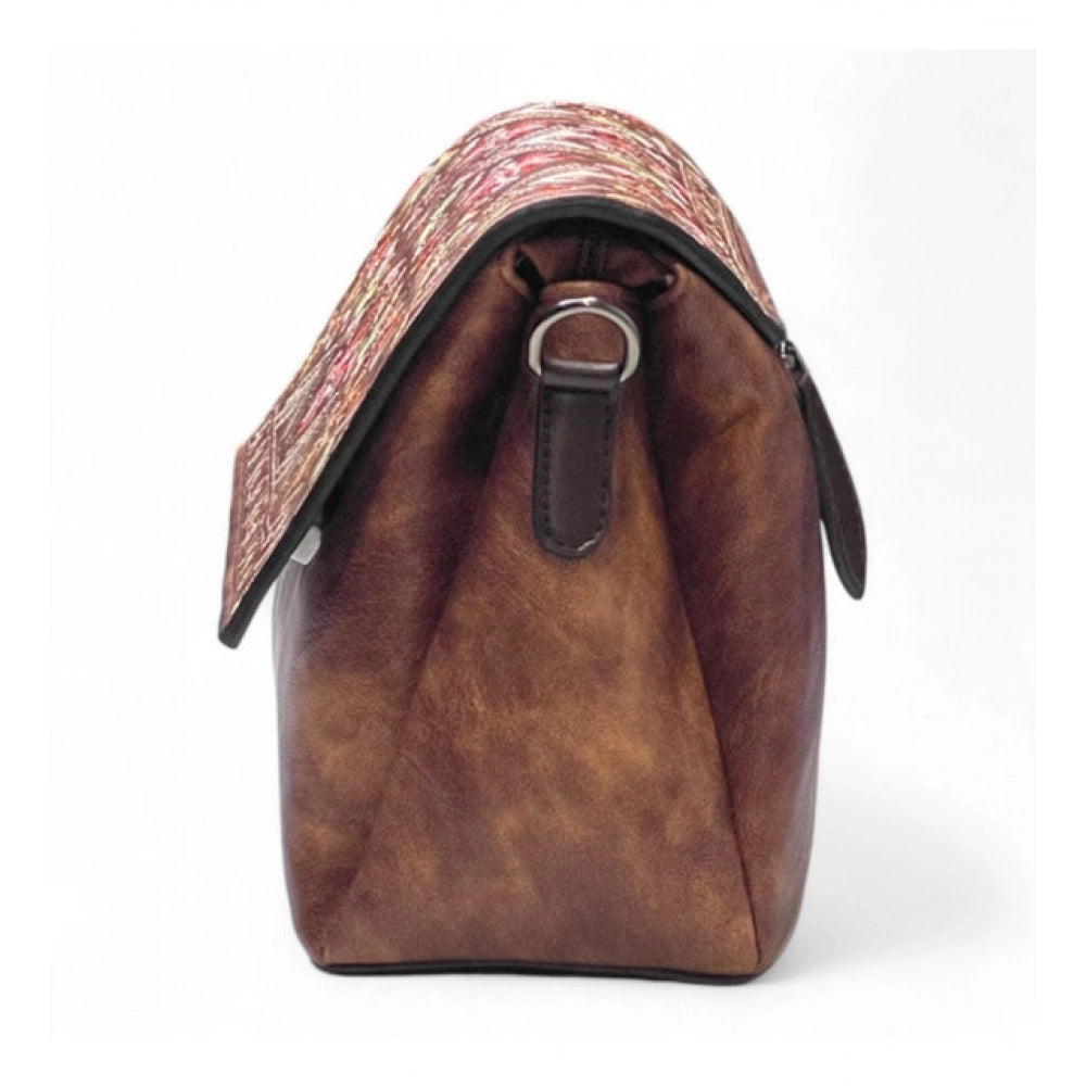 Women's Polyurethane Floral Embroidered Crossbody Sling Bag with Adjustable & Removable Strap (Dark Brown) - POPNOVA