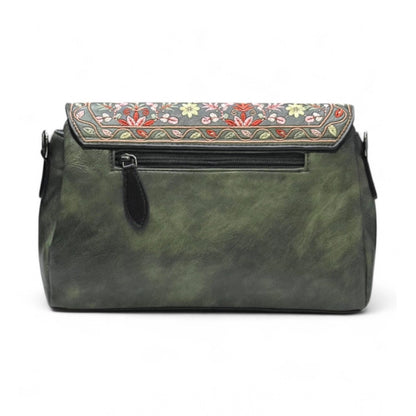 Women's Polyurethane Floral Embroidered Crossbody Sling Bag with Adjustable & Removable Strap (Green) - POPNOVA