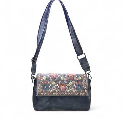 Women's Polyurethane Floral Embroidered Crossbody Sling Bag with Adjustable & Removable Strap (Grey) - POPNOVA