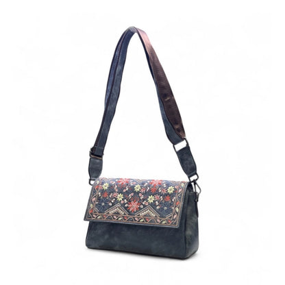 Women's Polyurethane Floral Embroidered Crossbody Sling Bag with Adjustable & Removable Strap (Grey) - POPNOVA
