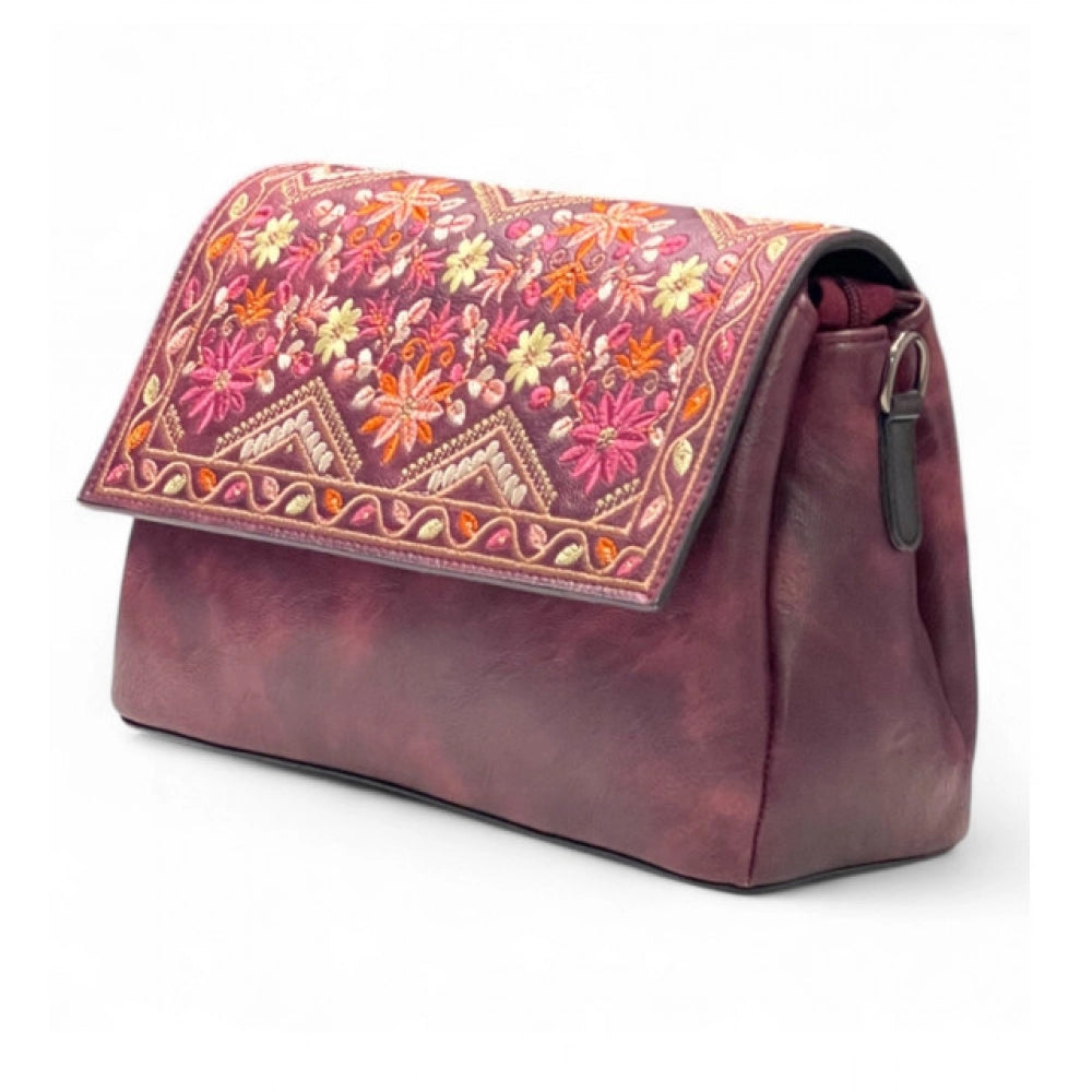 Women's Polyurethane Floral Embroidered Crossbody Sling Bag with Adjustable & Removable Strap (Red) - POPNOVA