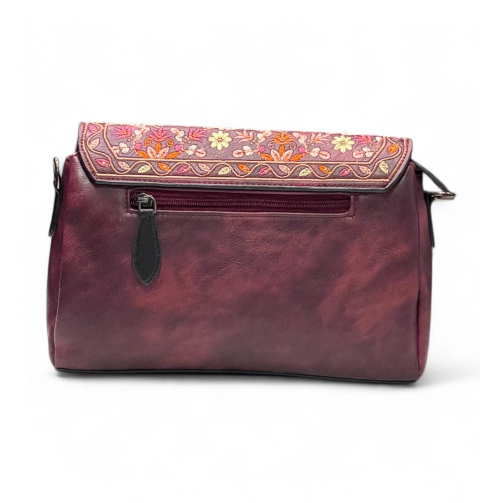 Women's Polyurethane Floral Embroidered Crossbody Sling Bag with Adjustable & Removable Strap (Red) - POPNOVA