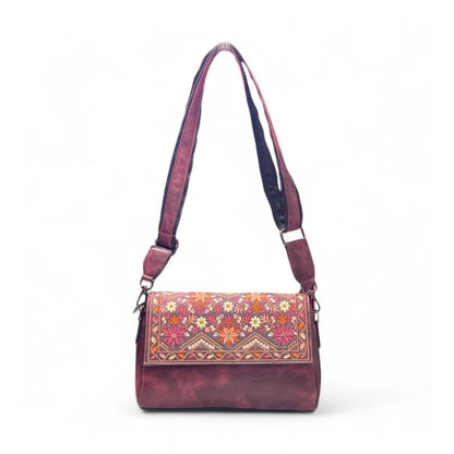 Women's Polyurethane Floral Embroidered Crossbody Sling Bag with Adjustable & Removable Strap (Red) - POPNOVA