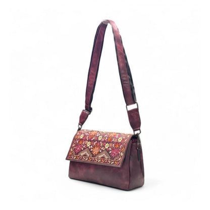Women's Polyurethane Floral Embroidered Crossbody Sling Bag with Adjustable & Removable Strap (Red) - POPNOVA