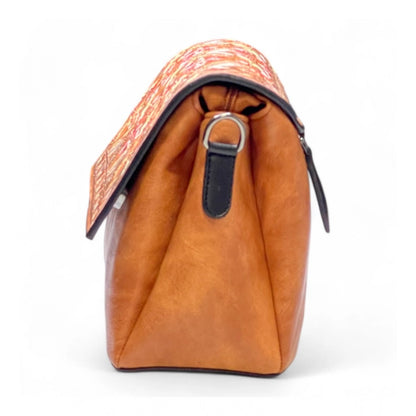 Women's Polyurethane Floral Embroidered Crossbody Sling Bag with Adjustable & Removable Strap (Tan) - POPNOVA